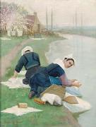 Lionel Walden Women Washing Laundry on a River Bank, oil painting by Lionel Walden oil